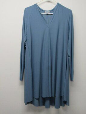 M2057 Maria Pinto Blue Swing Mini Tunic Dress Sz Small Long Sleeve Lagenlook